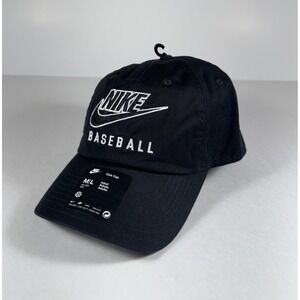 NIKE Club Unstructured Baseball Futura Swoosh Cap Hat Black Men M/L *NEW* C11350